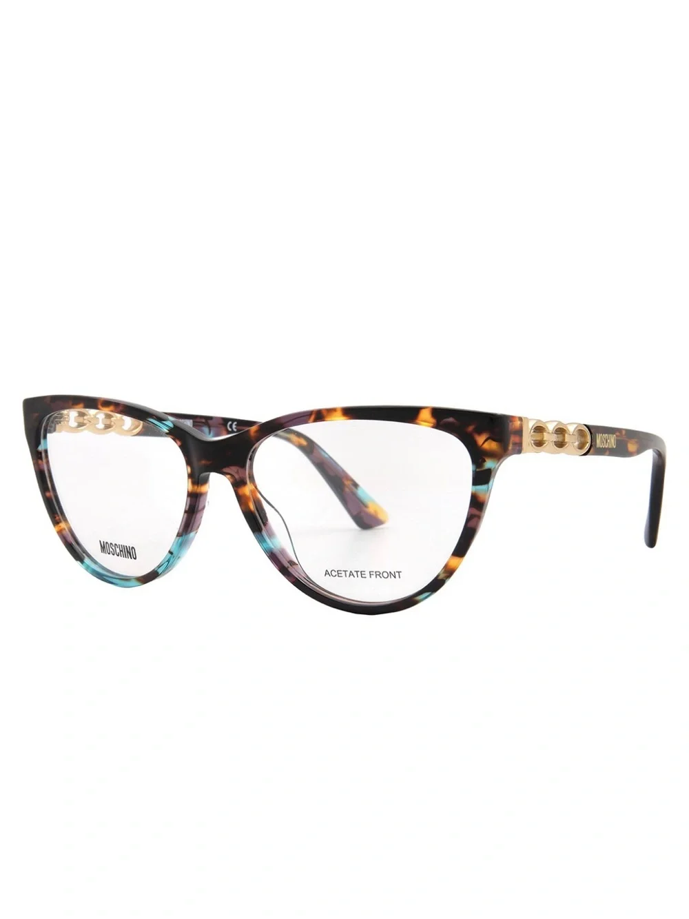 New Moschino Tortoiseshell Cat-Eye Glasses with Aqua Highlights
